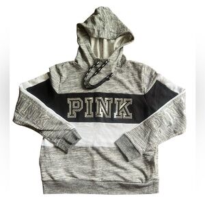 PINK Victoria's Secret Gray, Black & White Colorblock Hoodie
